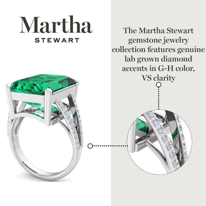 Martha Stewart 10 1/4ctw. Emerald Cut Emerald & Lab Grown Diamond Ring In Sterling Silver image number null